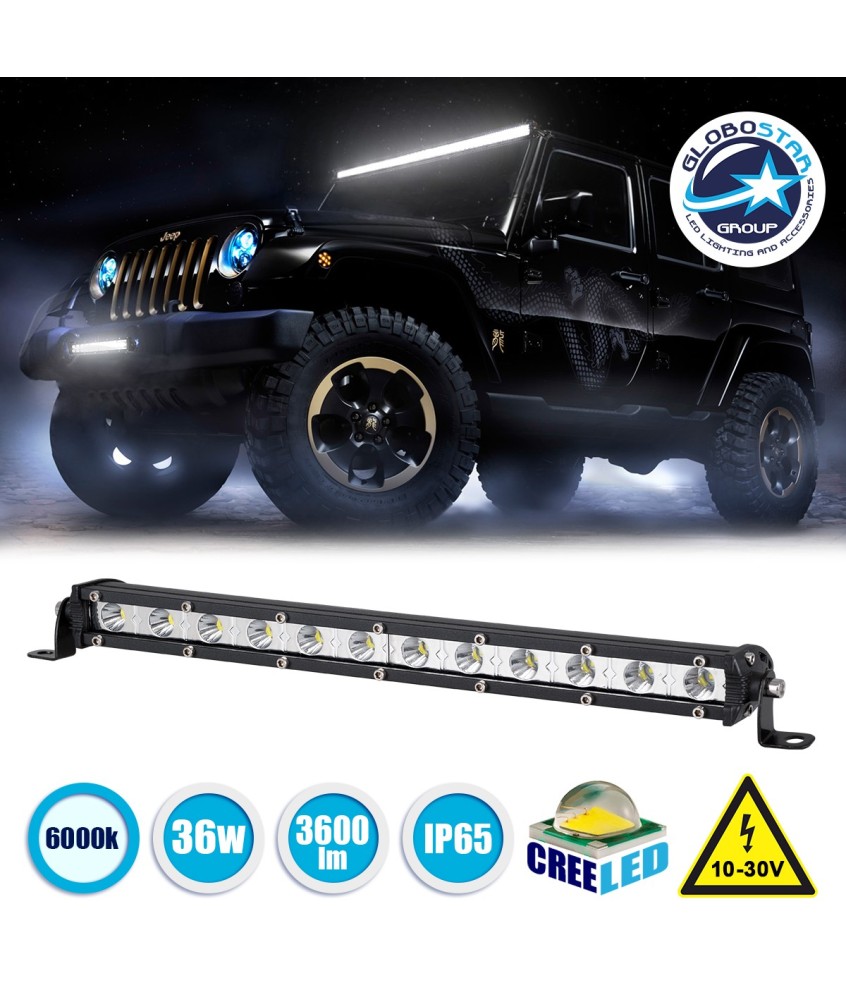 GloboStar® 85451 PRO Series Μπάρα Ίσια - Straight για Αυτοκίνητα & Φορτηγά LED CREE XBD 36W 3600lm DC 10-30V Αδιάβροχη IP65 Ψυχρό Λευκό 6000K